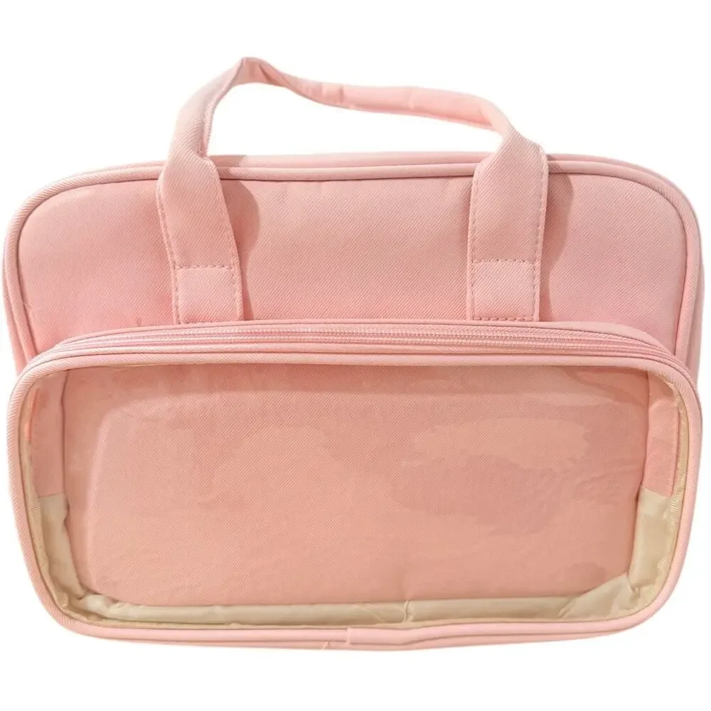 Pink Multi-Pocket Organizer Carrying Case Tote Bag Clear Front Pocket